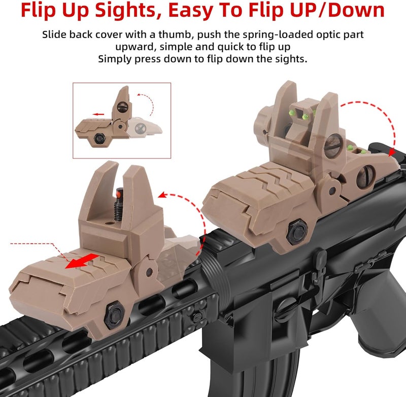 JORMIX Folding Fiber Optic Sights Flip Up Sights Front and Rear Back up Sights for Picatinny Weaver Rails with Red Green Full Dots Polymer - Image 3